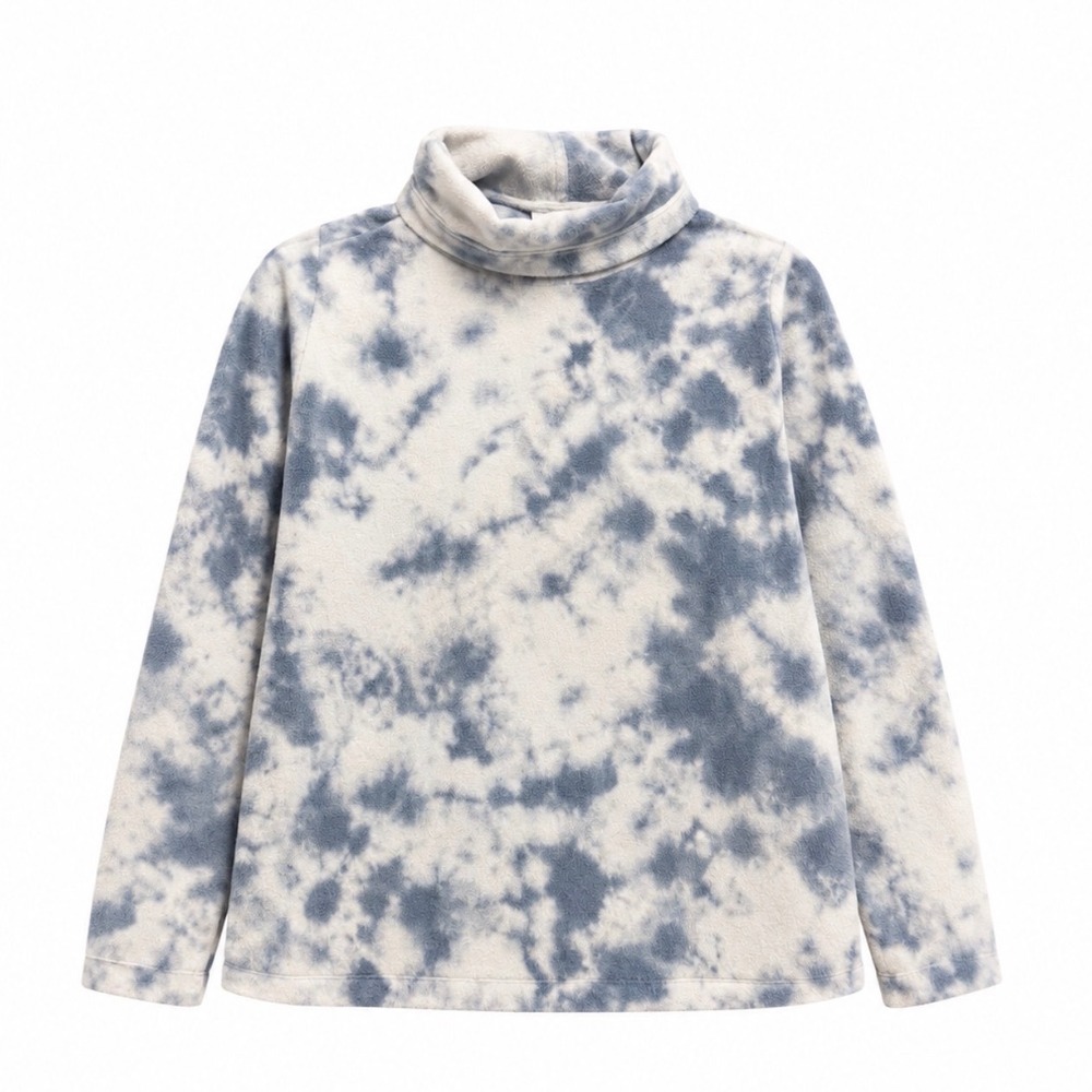 J. Jill Fit Fleece Pullover Women Small Blue NWOT Tie Dye Turtleneck Top